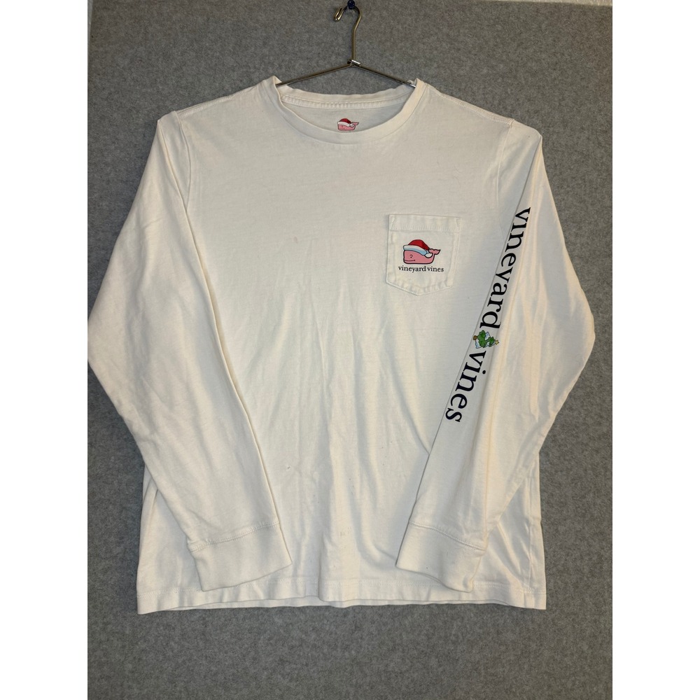 Vineyard Vines Kids Christmas Whale Long Sleeve Pocket Tee White Medium 12-14